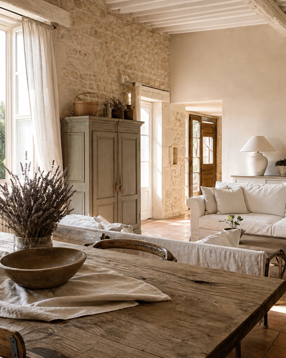 Scène illustrative d'un intérieur lumineux photographié pour une annonce immobilière, volumes dégagés, lumière du jour.
